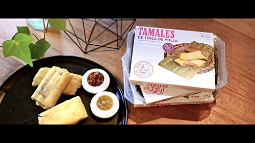 Plato Tradicional de Masa de Maíz, Relleno de Tinga de Pollo, Listo Para Comer, País de Origen España, Pack de 315g con Tres Piezas - Tamales de Tinga de Pollo LA REINA, 315g