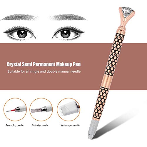 Pluma de tatuaje manual, desmontable ceja de cristal Eyeliner Lip Microblading Aguja de la pluma, plumas de Microblading de ceja para la herramienta de maquillaje semipermanente (Oro rosa)