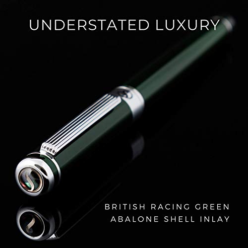 Pluma Estilográfica British Racing Green de Scriveiner – Plumilla (mediana) y Convertidor Instalado Schmidt, Incluye Dos Cartuchos de Tinta, Azul y Negro