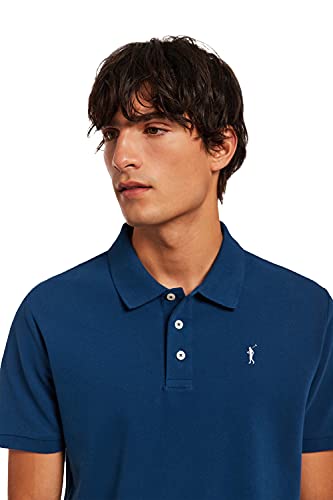 Polo Azul Indigo Piqué para Hombre con Logo Bordado