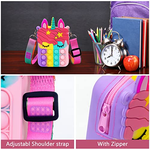 Pop Bubble Push It Bolsa de Hombro, 2 en 1 Unicornio Juguete Antiestrés y Ansiolítico, Fidget Sensory Toy Bag Simple Dimple Toy Bag con Bandolera de Longitud Ajustable, para Niños y Adultos