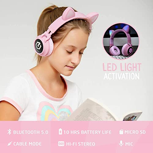 PowerLocus Auriculares Bluetooth de Diadema para niños, Cascos Bluetooth Inalámbricos, Auditiva Límite de 85DB, Sonido Estéreo, con Micrófono, Micro SD, Plegable, Estuche Cascos para Movil, Tablet,PC