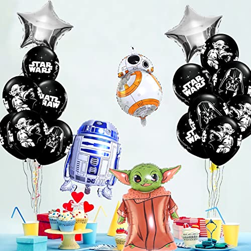 Powmag Decoración de Fiesta de Cumpleaños, Globos Star Wars Cumpleaños, Decoración de cumpleaños de Star Wars, Fiesta de globos de Star Wars, 5 globos de papel de aluminio y 12 globos de látex