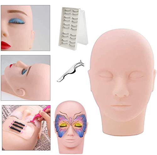 Práctica Cabeza de Entrenamiento, MYSWEETY Maniquí Cosmetología Maniquí Muñeca Cara de Cabeza Pestañas Maquillaje Masaje Practica con Pestañas de Entrenamiento Y Acero Inoxidable con Punta Recta