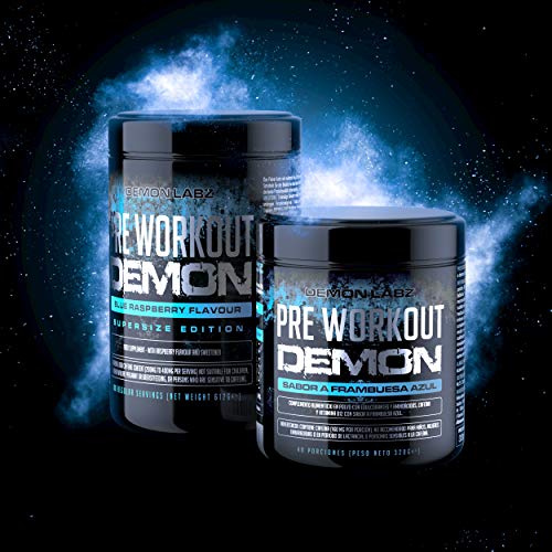 Pre Workout Demon (Frambuesa Azul) Pre-Entreno Potente polvo con Creatina Monohidrato, Cafeína, Beta-Alanina y Glutamina (320 Gramos - 40 Porciones)