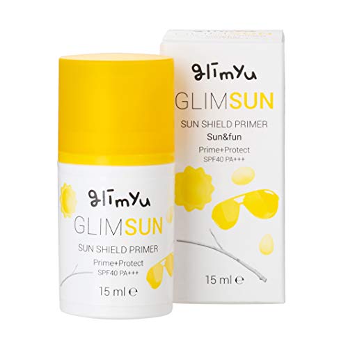 Prebase transparente y Gel solar Glimyu, matifica y afina los poros, protección con SPF 40, cosmética coreana vegana