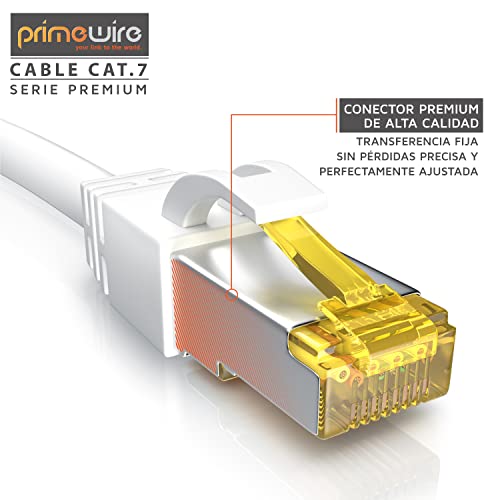 Primewire 30m Cable de Red Gigabit Ethernet Cat 7-10000 Mbit s - Cable de Conexión - Cable Cat.7 en Bruto con apantallamiento S FTP PIMF y Conector RJ45 - Punto de Acceso Switch Router Modem - Blanco