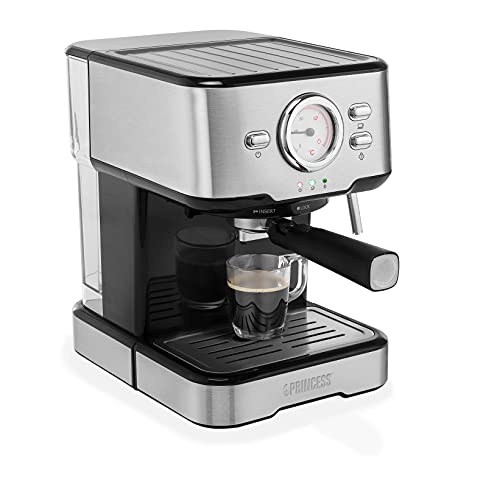 Princess 249412 Máquina de café para Espresso italiano, Compatible con cápsulas Nespresso, 20 bares de presión, Depósito extraíble de 1.5L, 1100 W, 1 o 2 tazas , Negro