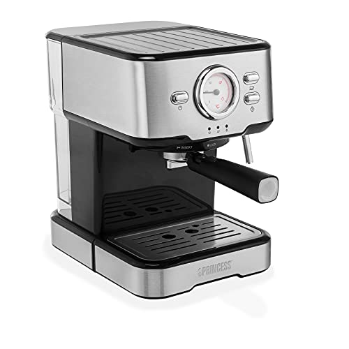 Princess 249412 Máquina de café para Espresso italiano, Compatible con cápsulas Nespresso, 20 bares de presión, Depósito extraíble de 1.5L, 1100 W, 1 o 2 tazas , Negro