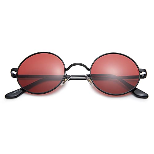 Pro Acme Gafas de sol polarizadas redondas pequeñas retro para hombres y mujeres estilo John Lennon, Marco negro | Lente rojo transparente, Medium