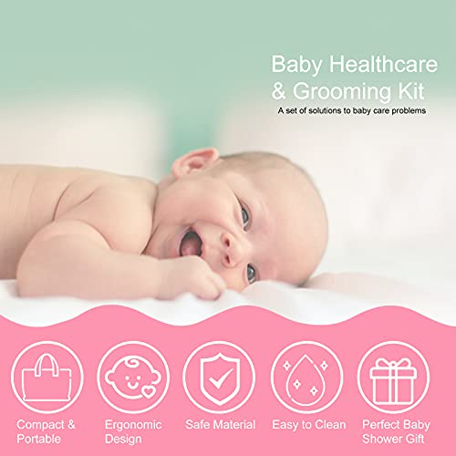 Productos de cuidado del bebé - 10 en 1 - Set portátil para el cuidado de la salud del bebé con cepillo, peine, tijeras, cortaúñas, etc. para el cuidado de los niños sanos y limpios (rosa)