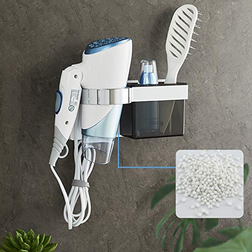 profesticker Soporte Secador Pelo Autoadhesivo Montado Pared Porta Plancha con Almacenamiento ABS Sujetar Cepillo Cabello y Accesorios Peinar Adhesivo Fuerte con Sujetacables Silicona