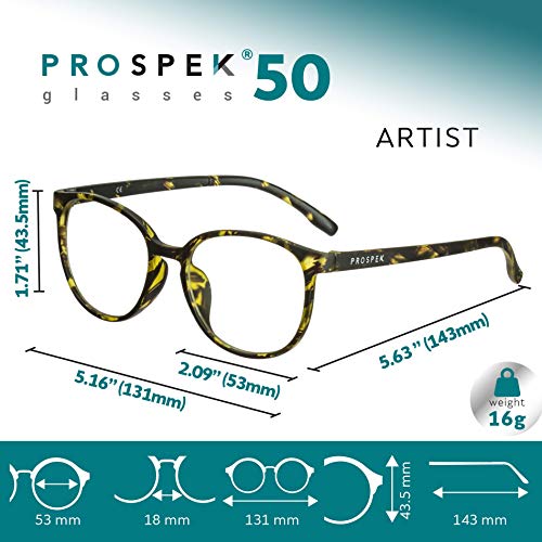 PROSPEK: Gafas para ordenador con filtro de luz azul – Artist – Alivia la vista cansada y protege tus ojos (+1.25 Aumento)