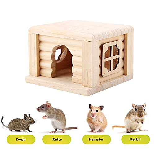 Pssopp Hamster House Cabaña Hamster de Madera Natural Top Plano Habitación pequeña para Mascotas Casa de Animales pequeños con Ventana para Todos Hamster