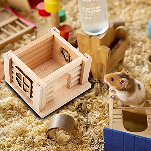 Pssopp Hamster House Cabaña Hamster de Madera Natural Top Plano Habitación pequeña para Mascotas Casa de Animales pequeños con Ventana para Todos Hamster