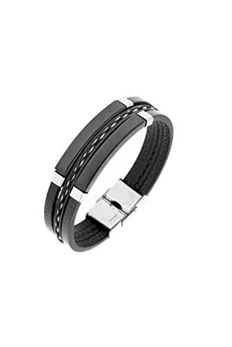 Pulsera triple cuero LEGADO pulsera personalizada o pulsera acero inoxidable o pulsera pareja de cuero PU es una pulsera hombre acero inoxidable (Black, 205)