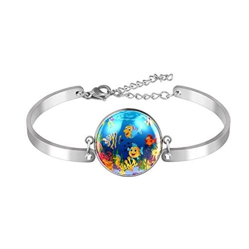 Pulsera,Pulseras de cadena ajustable,Divertida dibujos animados de peces con bea Pulseras de eslabones para mujeres y hombres