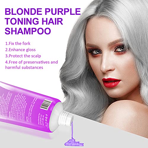 Purple Hair Shampoo Champú Violeta, Champú Morado para Pelo Rubio, Champú Matizante para Cabellos Rubios, Champú antiamarillo, Revitaliza el Cabello Rubio Teñido, Decolorado y con Mechas (100 ml)