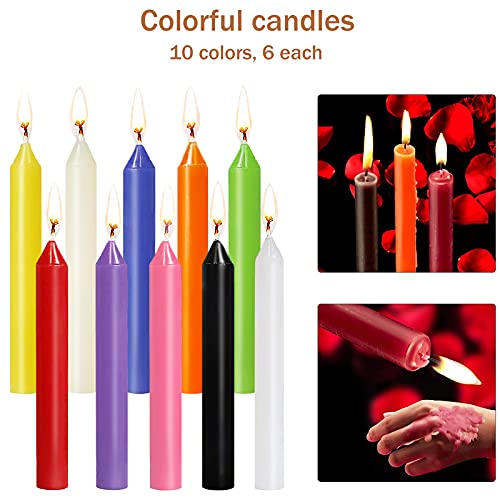 Purpledi Velas 60 Colores Surtidos de hechizos Velas sin Goteo pequeño para Chimes, Magia, Congregación, vigilia con Velas, rituales, Decoración de Fiesta (10 Colores) 4 Pulgadas de Alto