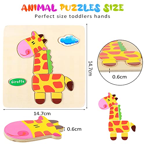 Puzzles de Madera Juguetes Bebes,TOLOYE 8 Piezas Puzzles de Madera de Animales para Bebé Niños 2 3 4 5 años, Educativos Juguetes Montessori para Niños Regalo de cumpleaños, Navidad