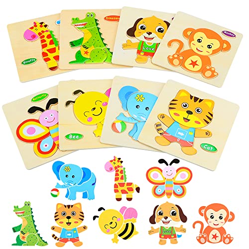 Puzzles de Madera Juguetes Bebes,TOLOYE 8 Piezas Puzzles de Madera de Animales para Bebé Niños 2 3 4 5 años, Educativos Juguetes Montessori para Niños Regalo de cumpleaños, Navidad