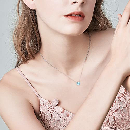 Qings Aguamarina Collar Birthstone de Marzo, Collares con Piedra de Nacimiento Azul, Pequeño Colgante de Circonita Cúbica Azul para Mujeres Niñas