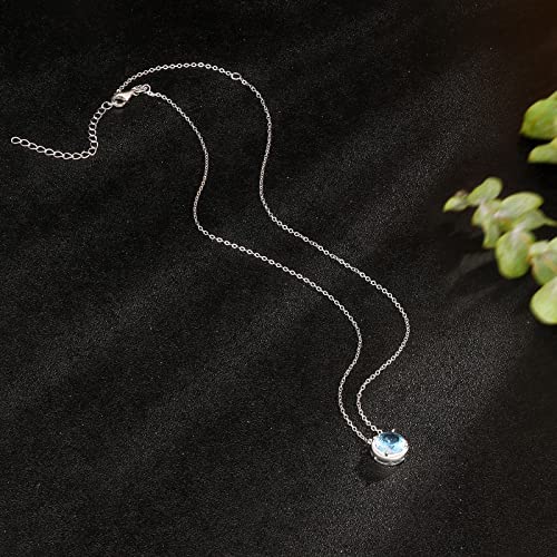 Qings Aguamarina Collar Birthstone de Marzo, Collares con Piedra de Nacimiento Azul, Pequeño Colgante de Circonita Cúbica Azul para Mujeres Niñas