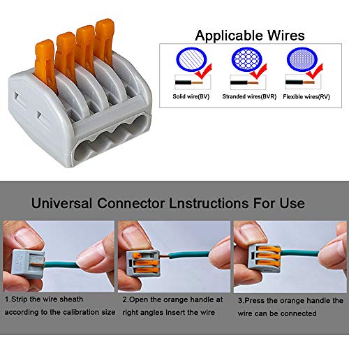 QitinDasen 18Pcs KV222-414 Palanca Tuerca Cable Conector, 4 Puertos Compacto Conductor Conector, Rápido Cable Conector Resorte Bloque Terminal