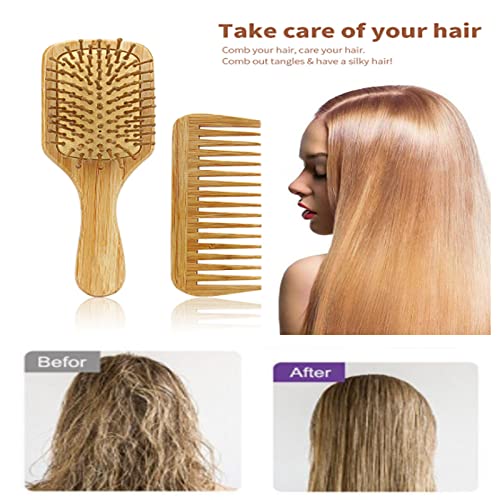 QKTYB Cepillo de pelo para mujeres y hombres, 3 piezas, antiestático, cojín de aire, juego de peine de bambú, cepillo de pelo rizado, masajeador para cuero cabelludo, 2 x peine para bolsas de aire