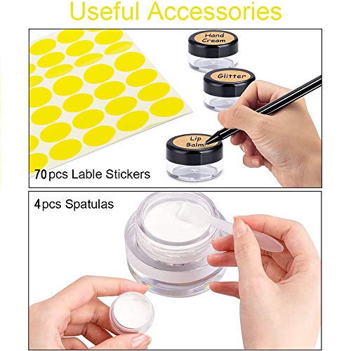 Qoosea 60 Piezas Tarros de Plástico, Contenedores Cosmético de Viaje Envases de Vacío Transparente con Tapas de Tornillo para Cosmética Crema Muestra, Polvo, Decoración de Uñas, 5g/5ml Negro