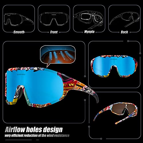 Queshark Gafas de Ciclismo Montura TR90 Gafas de Sol Deportivas Polarizadas, para Hombres y Mujeres con 3 Lentes, para Conducir Pescar Béisbol Correr Certificado CE