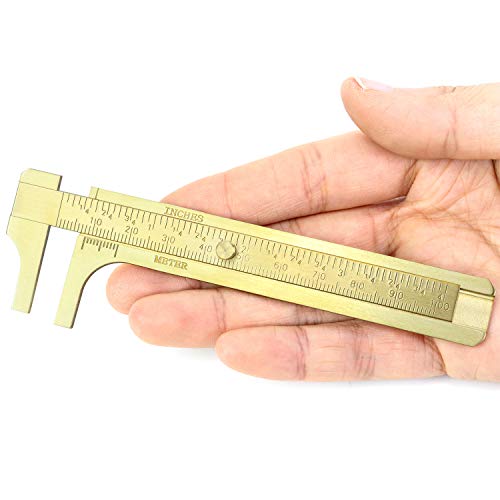 QWORK Calibre Vernier Cobre de 4" / 10cm , herramienta de medición de regla de calibre deslizante práctica de escala doble deslizante para Medir Piedras Preciosas