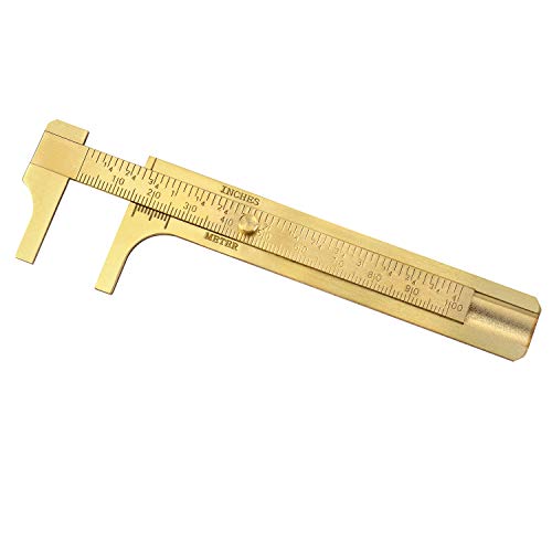 QWORK Calibre Vernier Cobre de 4" / 10cm , herramienta de medición de regla de calibre deslizante práctica de escala doble deslizante para Medir Piedras Preciosas