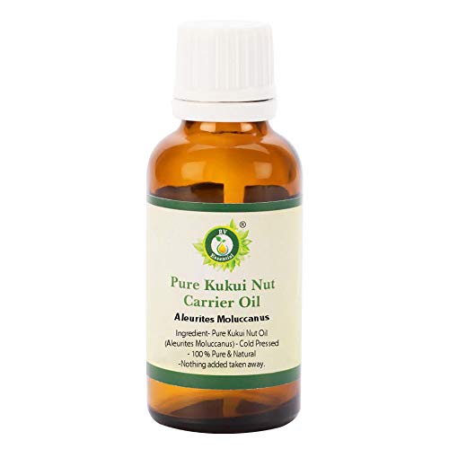 R V Essential Aceite portador de nuez de Kukui puro 10ml (0.338oz)- Aleurites Moluccanus (100% puro y natural Prensado en frío) Pure Kukui Nut Carrier Oil