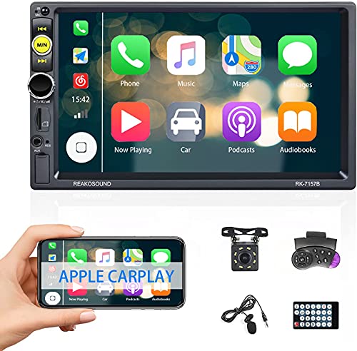 Radio de Coche 2 DIN Carplay/Android Auto CAMECHO 7 Pulgadas Pantalla táctil Radio Coche 1080P con Mirror Link Bluetooth FM TF/USB +Micrófono Externo+Cámara de visión Trasera