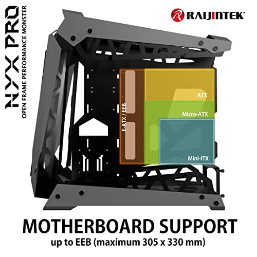 Raijintek NYX Pro Showcase Caja Ordenador - EEB and EATX Case Adapté à la Refrigeracion Liquida PC, Caja Pc Pared Transparente, Montage Certical de la Carte Graphique Uniquement, Pc Case, Titanium