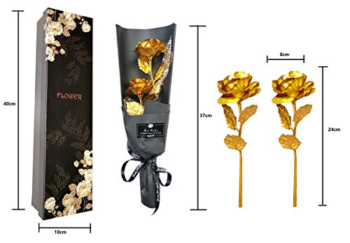 Ramo Flores Rosa Chapada en Oro, Ramo Rosa Artificiales de Papel Oro con Caja de Regalo, Regalo Ideal para el día de San Valentín, día de la Madre, Aniversario, cumpleaños, Navidad, decoración (Oro)