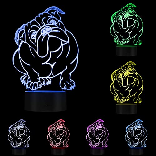 Raza de perro Bulldog inglés que cambia de color Luz acrílica LED Bulldog británico Iluminación decorativa USB Lámpara de ilusión óptica 3D-Sin nombre personalizado