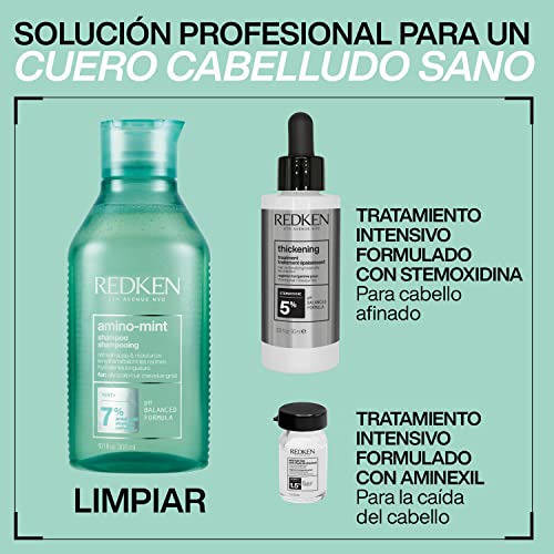 Redken | Champú de Menta Anti Grasa, Limpia y purifica el cabello graso y largos sensibilizados, Refresca las raíces y No aporta peso, Amino Mint, 300 ml