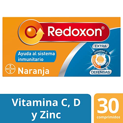 Redoxon Extra Defensas Complemento Alimenticio con Vitamina D, Vitamina C y Zinc, Ayuda al Sistema Inmunitario, Sabor Naranja, 30 Comprimidos Efervescentes