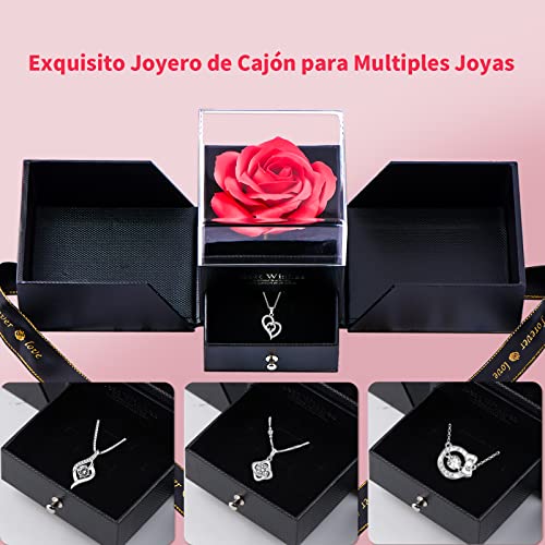 Regalo Mujer Regalos Madre Regalos Rosa Caja de Rosas de Amor y Collar de Corazón Regalo Romantico para Mujer, Regalos Originales para Mujer Cumpleaños San Valentin Aniversario, Rosa Dia de la Madre