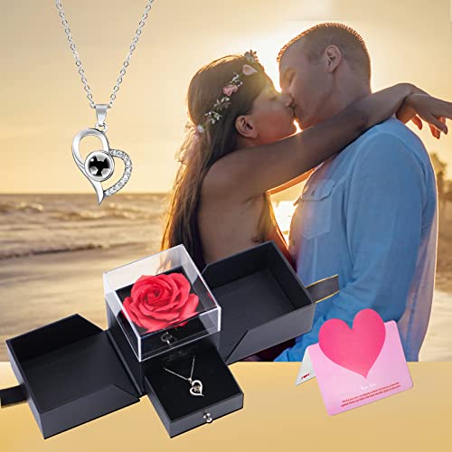 Regalo Mujer Regalos Madre Regalos Rosa Caja de Rosas de Amor y Collar de Corazón Regalo Romantico para Mujer, Regalos Originales para Mujer Cumpleaños San Valentin Aniversario, Rosa Dia de la Madre