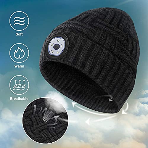 Regalos Originales para Mujer y Hombre Gorro con Luz LED, Regalos Navidad Originales Gorro con Luz, 5 LED Luz Recargable Lavable Cálido Gorro Invierno Hombre y Mujer, Regalos Amigo Invisible LED Gorro