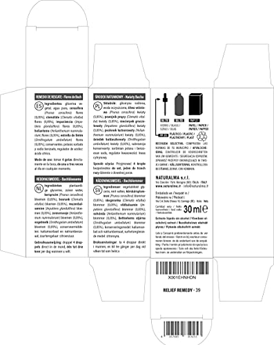 Relief remedy o Rescue remedy (Remedio de rescate) Flores de Bach Naturalma | No. 39 | Gotas 30 ml | Extracto líquido sin alcohol | Esencias florales | Vegano y libre de alcohol