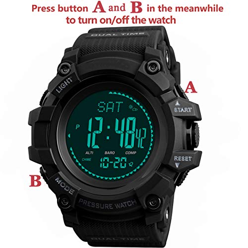 Reloj digital para hombre, brújula, podómetro, contador de calorías, altímetro, barómetro, cronómetro de temperatura, rastreador de actividad de fitness para correr y tocar, Fitness