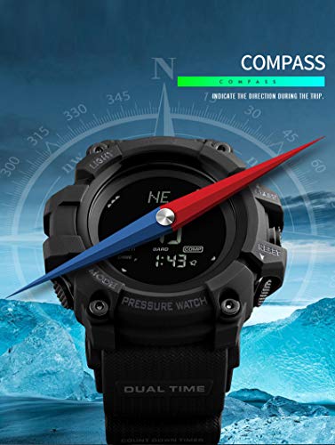 Reloj digital para hombre, brújula, podómetro, contador de calorías, altímetro, barómetro, cronómetro de temperatura, rastreador de actividad de fitness para correr y tocar, Fitness