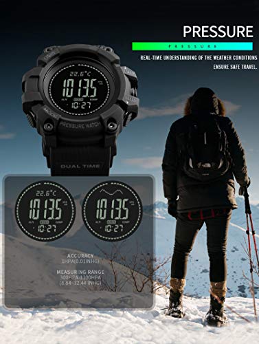 Reloj digital para hombre, brújula, podómetro, contador de calorías, altímetro, barómetro, cronómetro de temperatura, rastreador de actividad de fitness para correr y tocar, Fitness