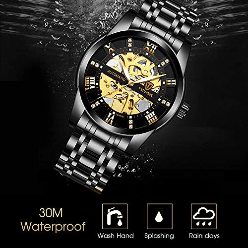 Relojes, Relojes Hombre Mecánico Automático de Lujo de Estilo Clásico Impermeable Números Esfera con Correa de Acero Inoxidable