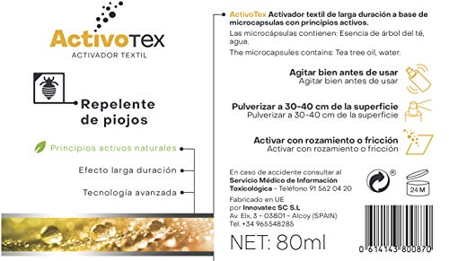 Repelente de piojos y parásitos natural de larga duración para ropa y tejidos. Prevención antipiojos y antiparásitos con microcapsulas de árbol del té (185 ml)