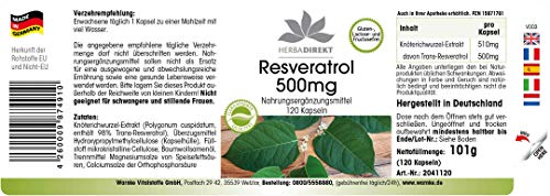 Resveratrol 500mg – Extracto de Fallopia japonica – Vegano – 120 cápsulas